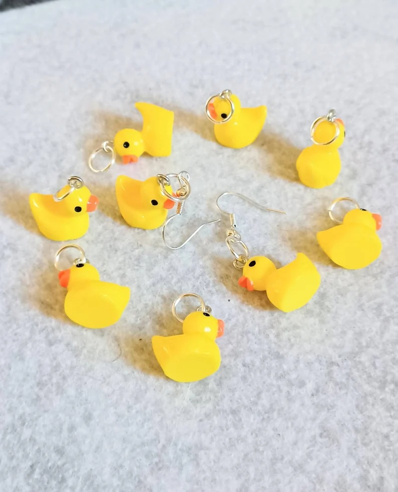 Yellow Rubber Duck Earring, Miniature Rubber Ducky Dangles, Kawaii, Cute, Animal Earrings