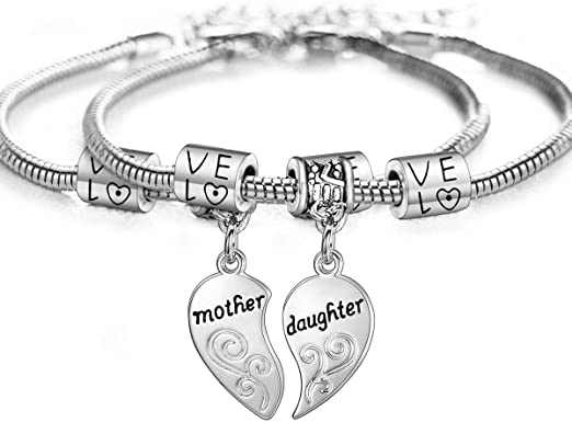 2PCs Matching Heart Mother Daughter Bracelets