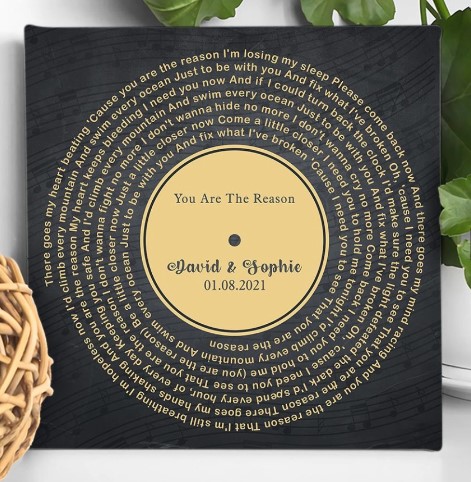 Vinyl Record Song Lyrics Wall Art Square Canvas