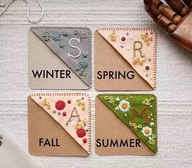 Personalized Hand Embroidered Corner Bookmark