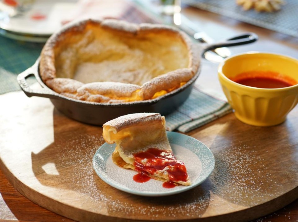 Dutch Baby Pancake with Raspberry-Orange Coulis