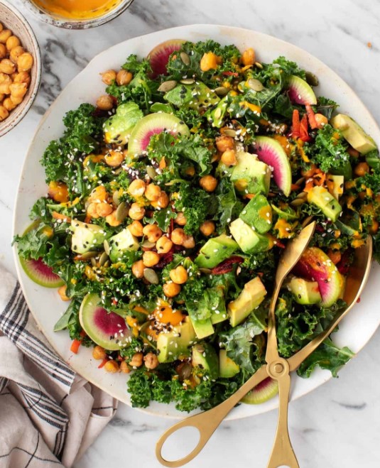 Rainbow Kale Salad with Carrot Ginger Dressing