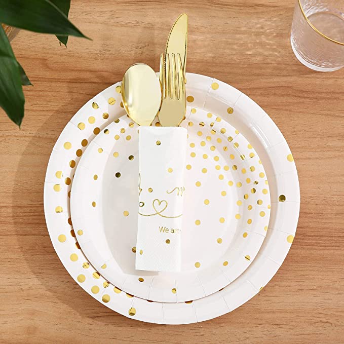 50ct White Blessed Personalized Napkins with Gold Foil Luncheon