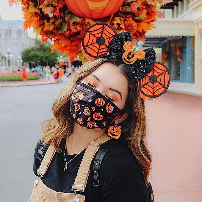 Disney Parks 2023 Minnie Mouse Ears Orange Bow Sequin Halloween