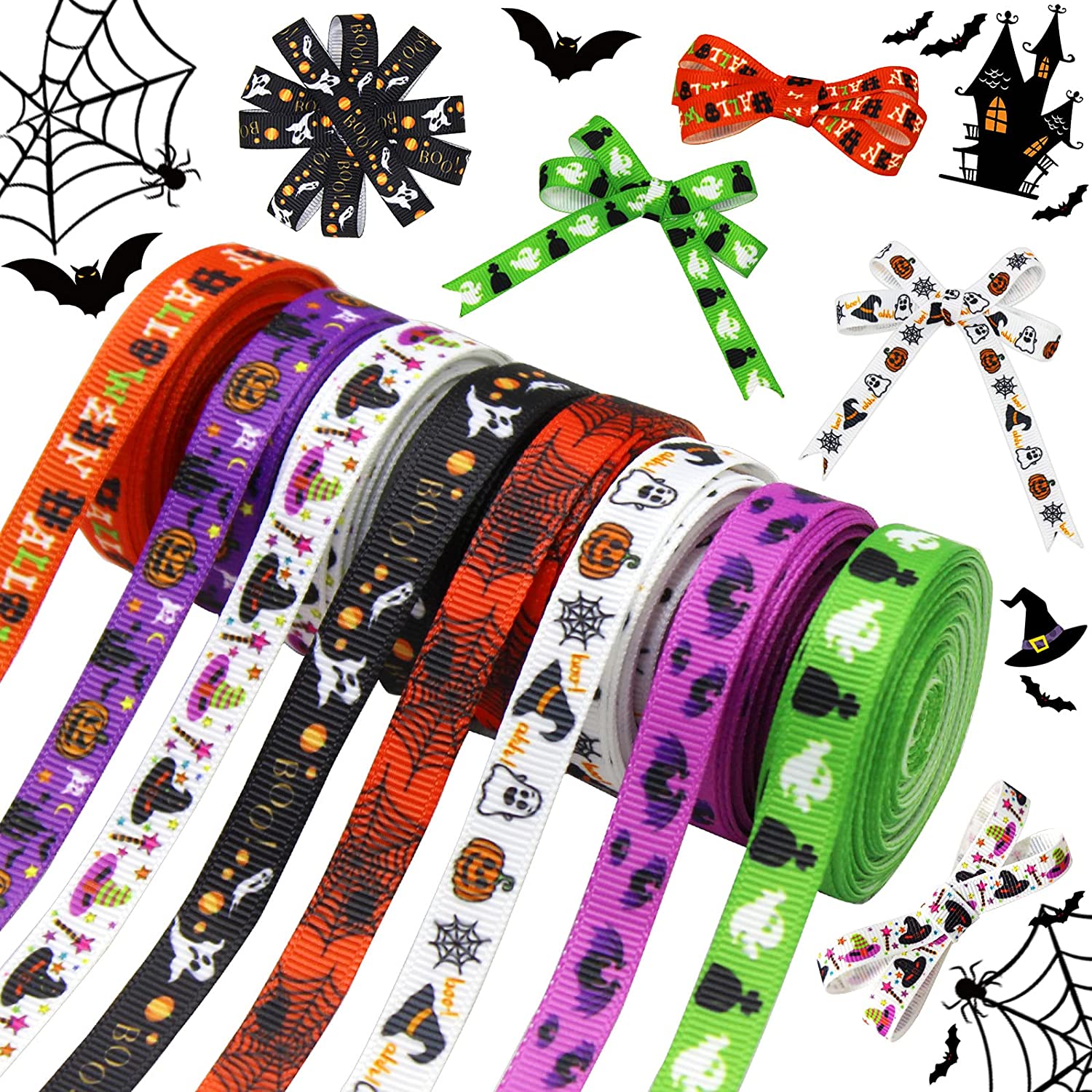  2 Rolls Halloween Ribbons for Crafts, 20 Yards Scary