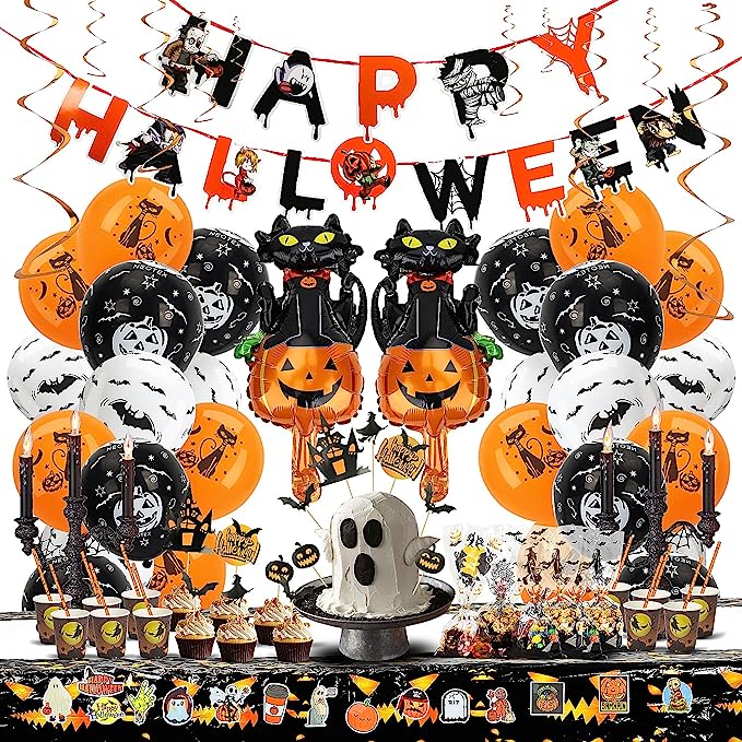 9pcs/pack Halloween Party Decoration Skull & Bat Straw Toppers