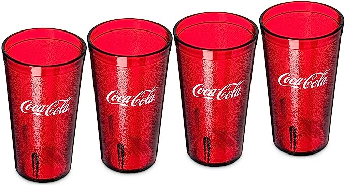 Coca-Cola Cups, Red Plastic Tumbler 32-Ounce Restaurant Grade, Carlisle, Set of 6