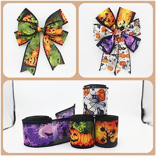  6 Rolls 30 Yards Halloween Wired Edge Ribbons Bat