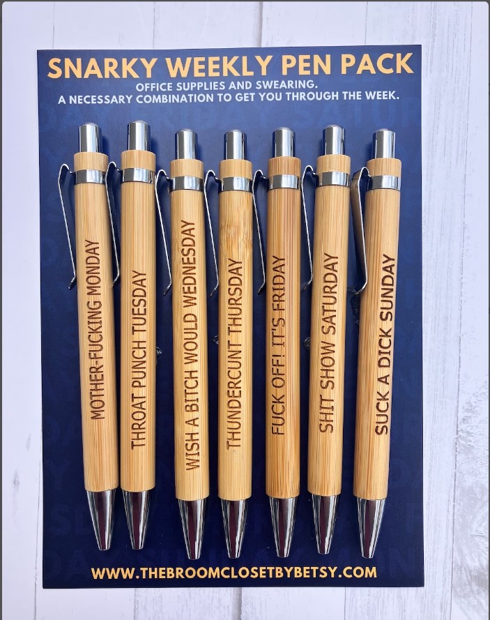 Sweary Day Of The Week Pen Set| Curse Word Pens| Glitter Pens| Humor Pens