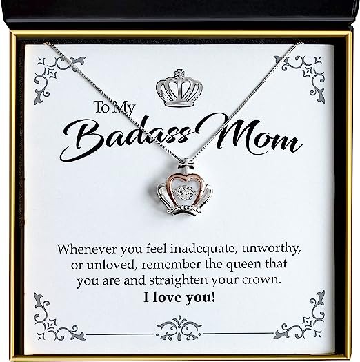 Mother Daughter Necklace Birthday Gifts to My Badass Daughter Gifts for Daughter Jewelry from Dad Mom Gifts Teen Girls Gift Ideas 14K White Gold