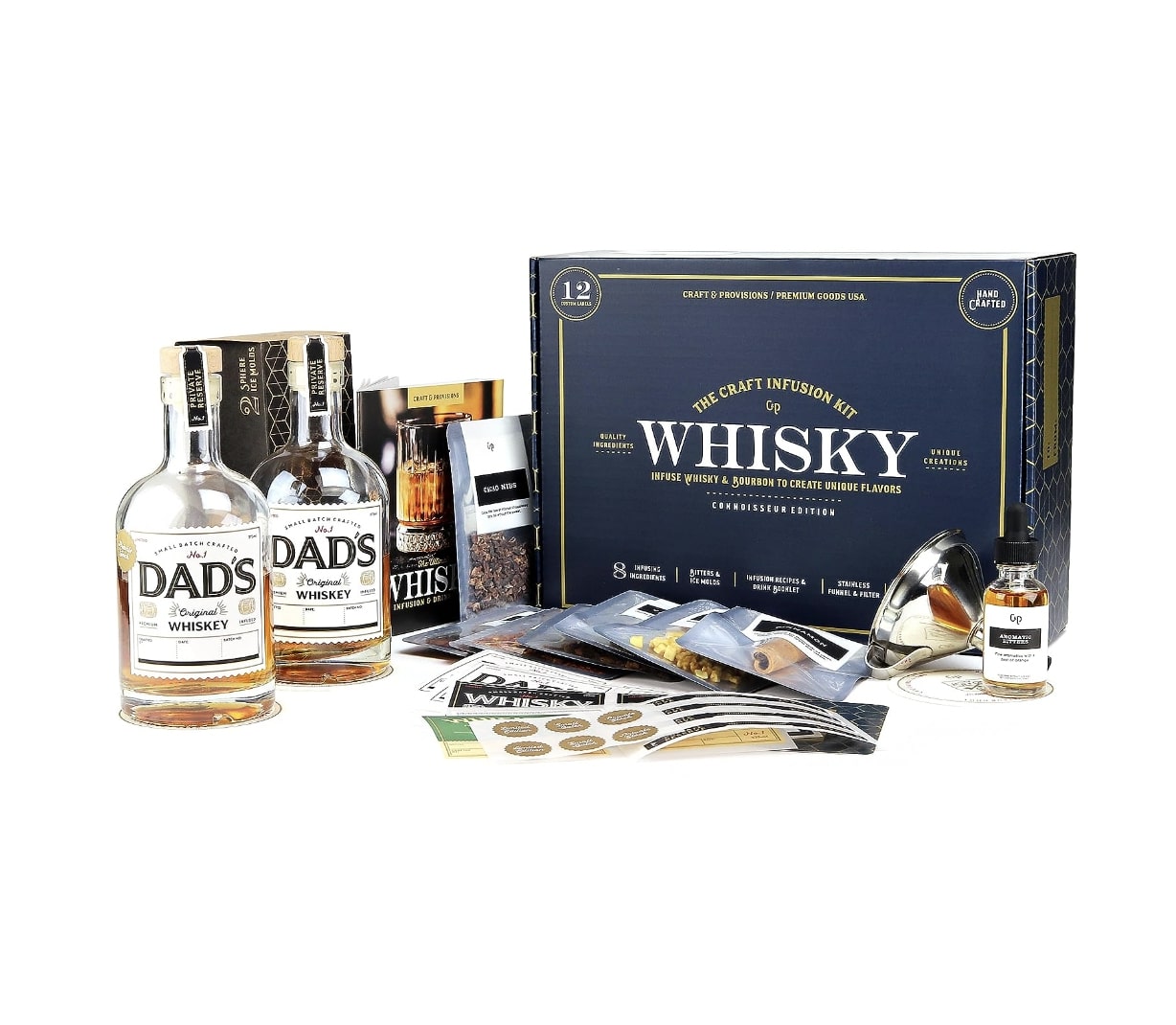 Whiskey Gifts for Men - Whiskey Making Kit - Whiskey Infusion Kit Gift Sets  Men with Bottles, Wood Chips, Botanicals, Whiskey Stones - Whiskey Set 