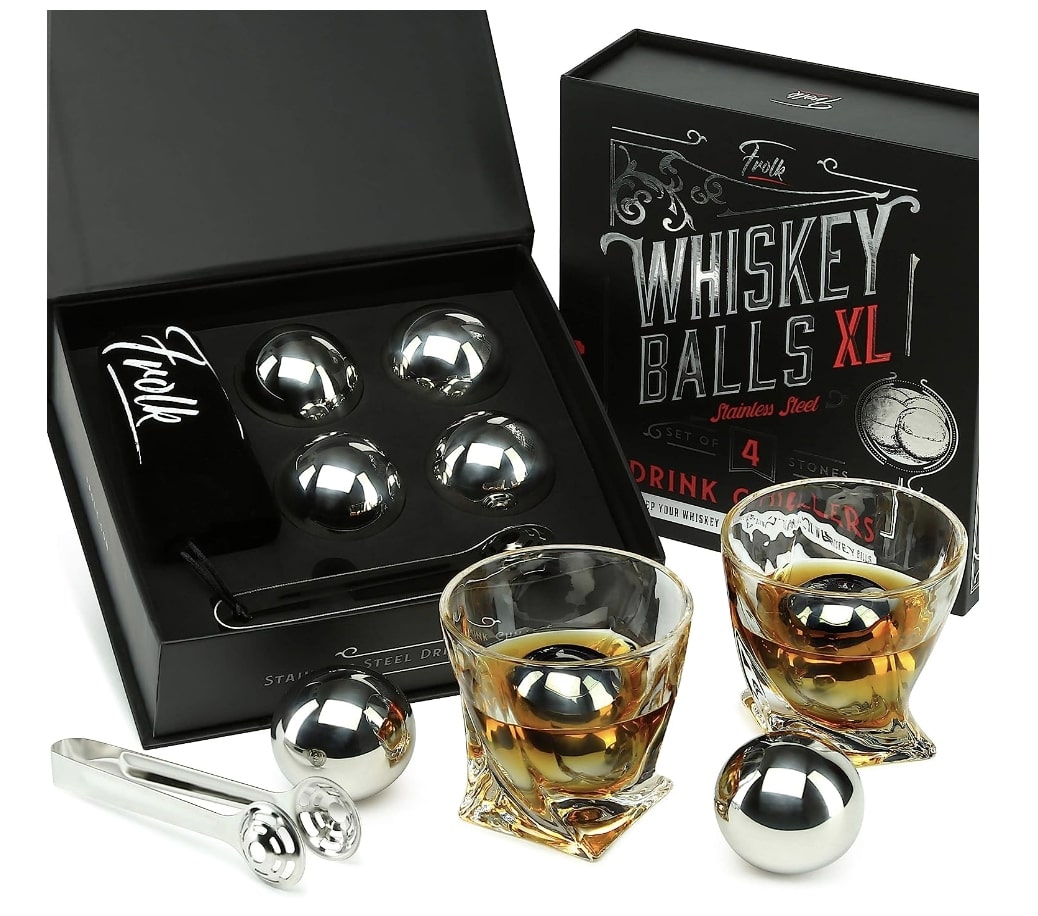 Aberdeen Oak Whiskey Stones Set - Whiskey Rocks Chilling Stones, Stainless-Steel Whiskey Stone Ice Cubes, Chilling Rocks, Whiskey Stones Large