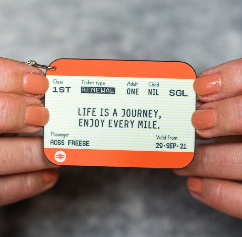 Personalized Train Ticket Keyring