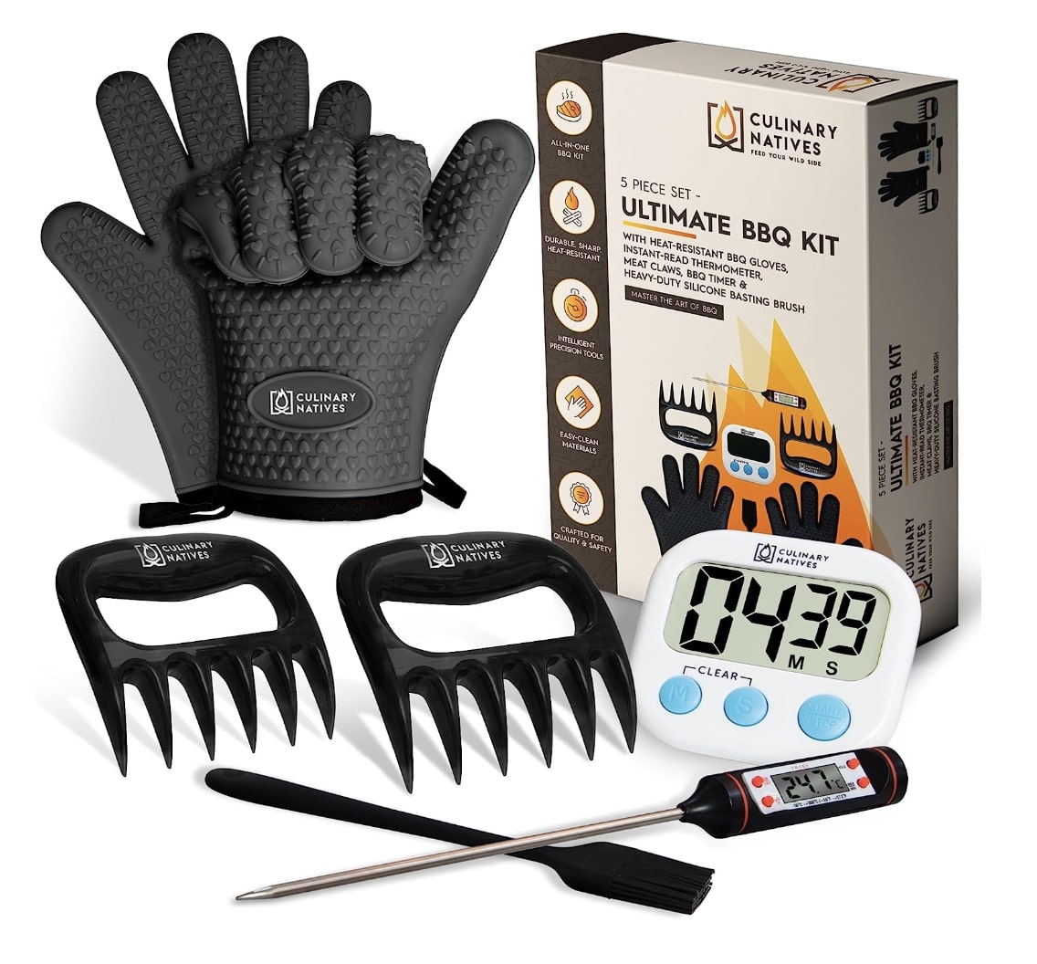 AMZ BBQ CLUB - Meat Claws Bbq Grill Accessories Set - 2 Silicone Gloves,  Claws For Pulled Pork, BBQ Thermometer - Perfect Smoker Accessories  Grilling