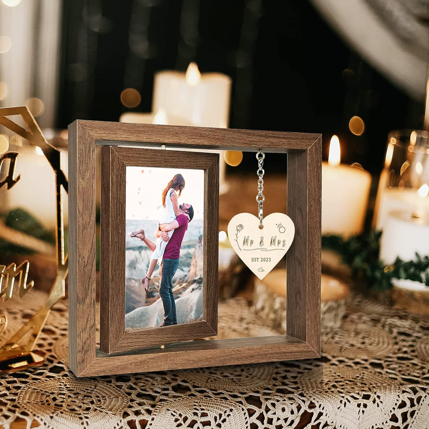 Rotating Floating Mr and Mrs Picture Frame