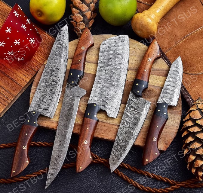 Hand Forged Damascus Chef Set