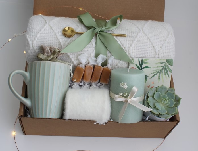 Birthday Gifts for Her Hygge Gift Basket With Blanket, Succulent