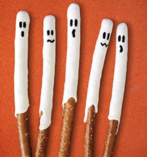 Ghost Pretzels With Chocolate Dipped 