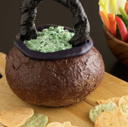 Spinach Dip with Bread Bowl Cauldron