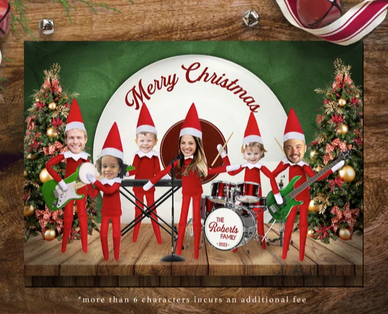 Elf Family Rock Band Christmas Card