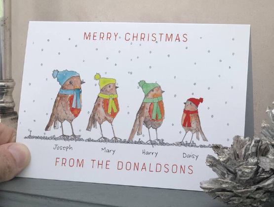 Personalised Robin Family Christmas Cards
