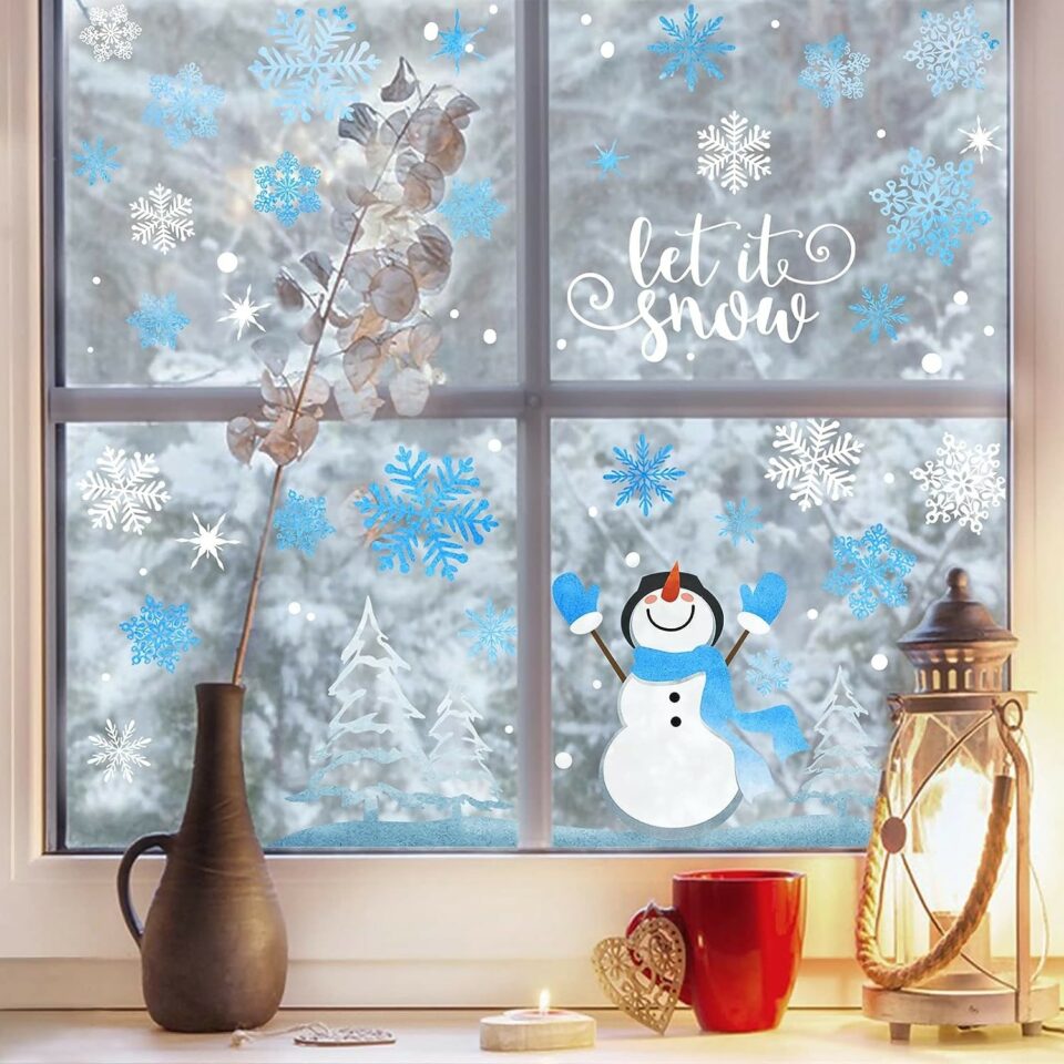 2 Winter Xmas Window Gel Clings classroom Decor Santa Polar Bear snowflakes  HOHO