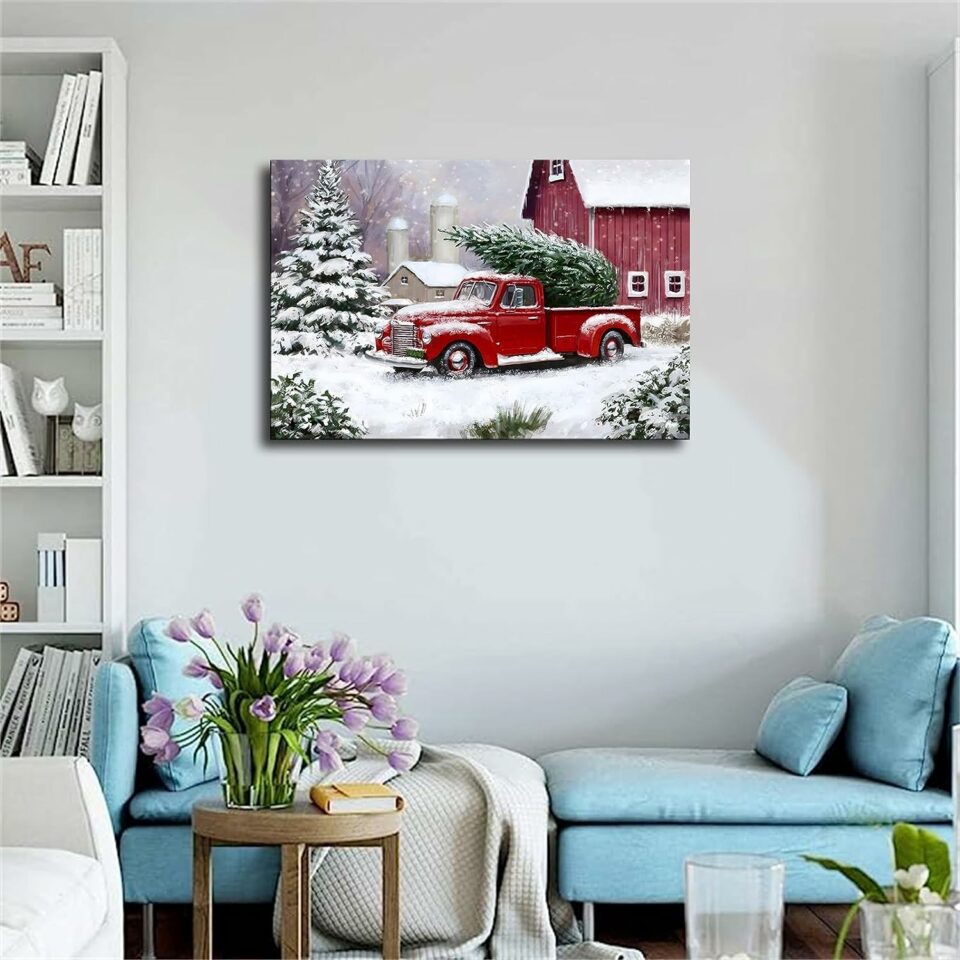 Red Truck with Christmas Tree Art