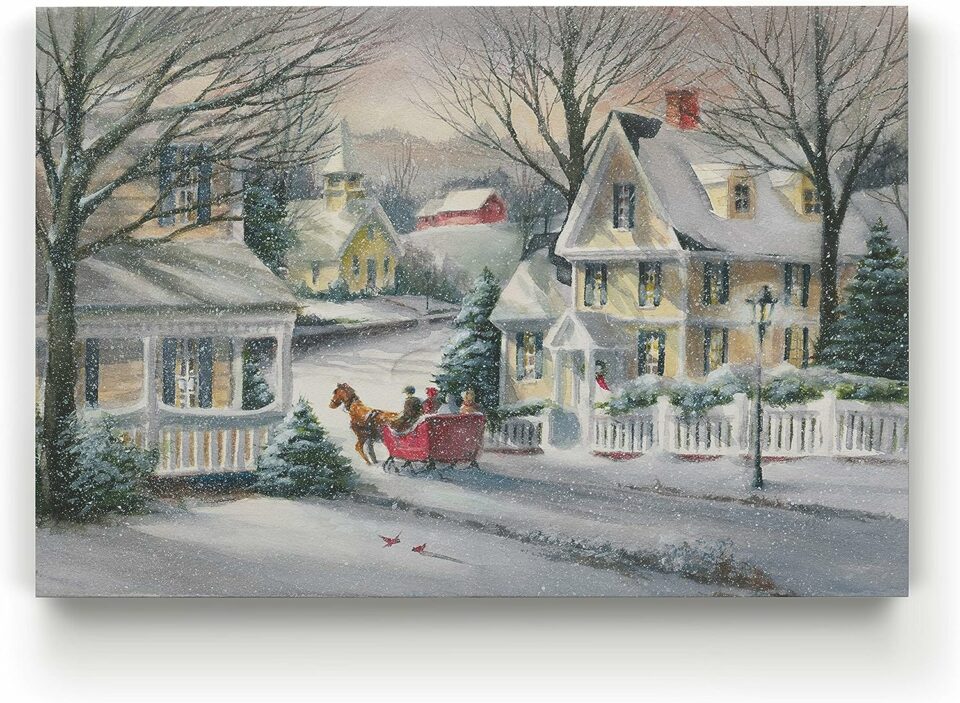 Snowy Village Scene Wall Art
