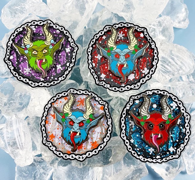 Krampus Spinning Snow Flurry Enamel Pin