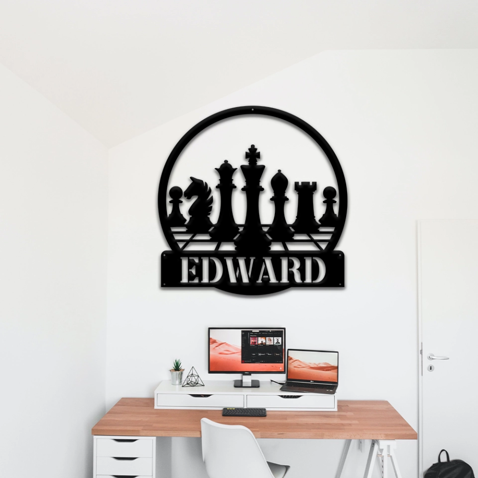 Custom Chess Metal Wall Art LED Light