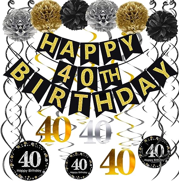 Cheers to 40 Years Birthday Decoration Set Whiskey Balloon 40th Birthday  Balloons Jumbo 40 40th Birthday Decorations 40 Black 40 