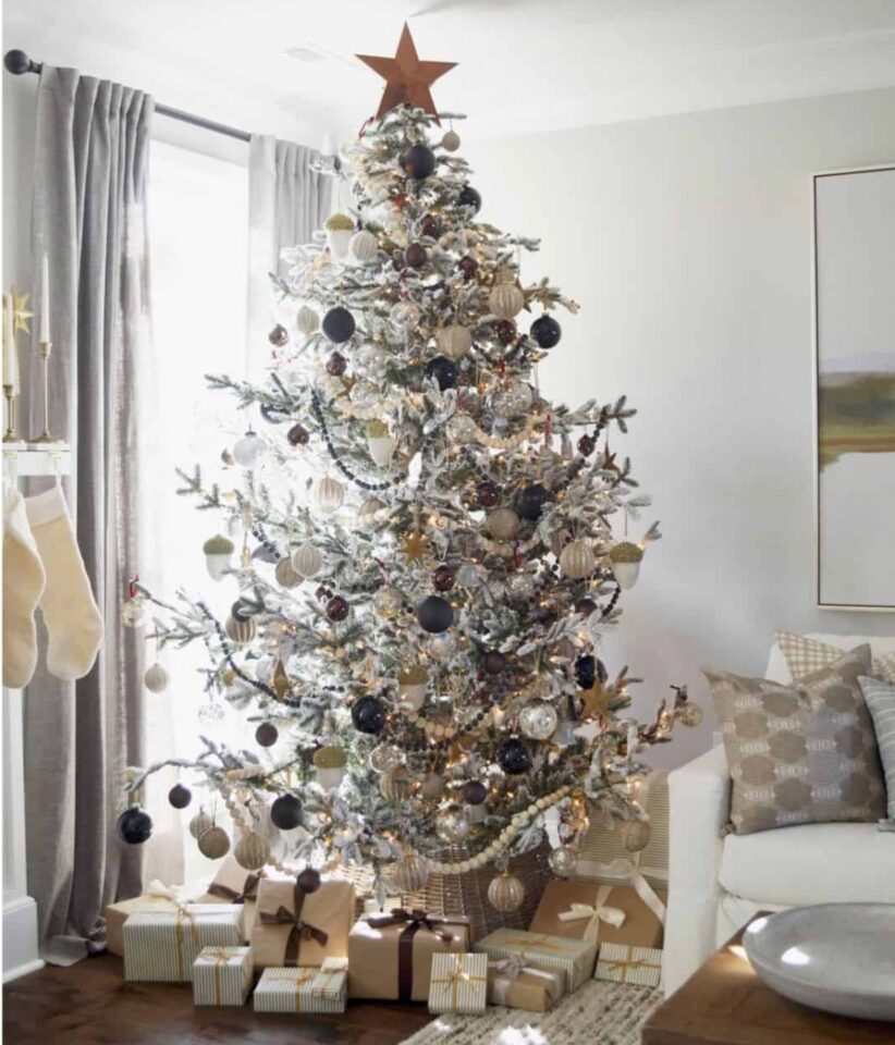 Large flocked white black garland tree 