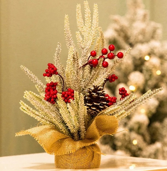 Heiheiup Artificial Mini Christmas Tree With Ornaments