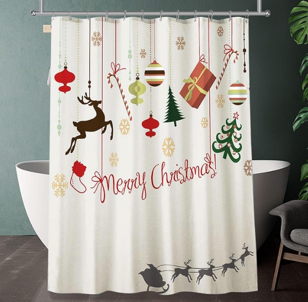Fabric Shower Curtain Christmas Tree and Deer