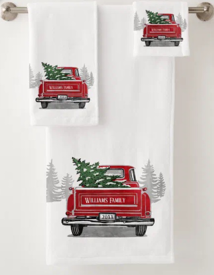 Vintage Red Truck Bath Towel Set