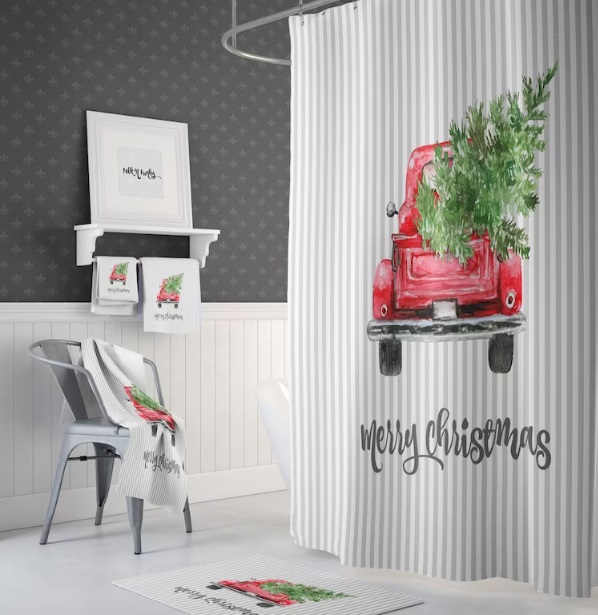 Red Truck Christmas Bathroom Set