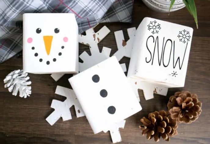 DIY Wood Block Snowman