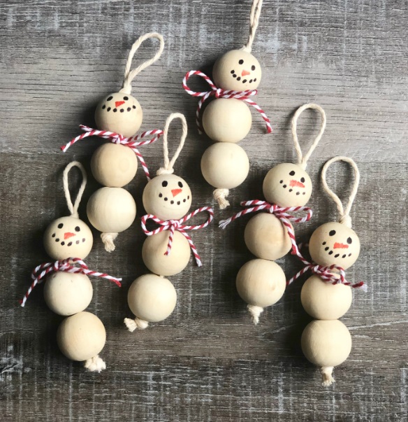 Wooden Bead Snowman Ornaments