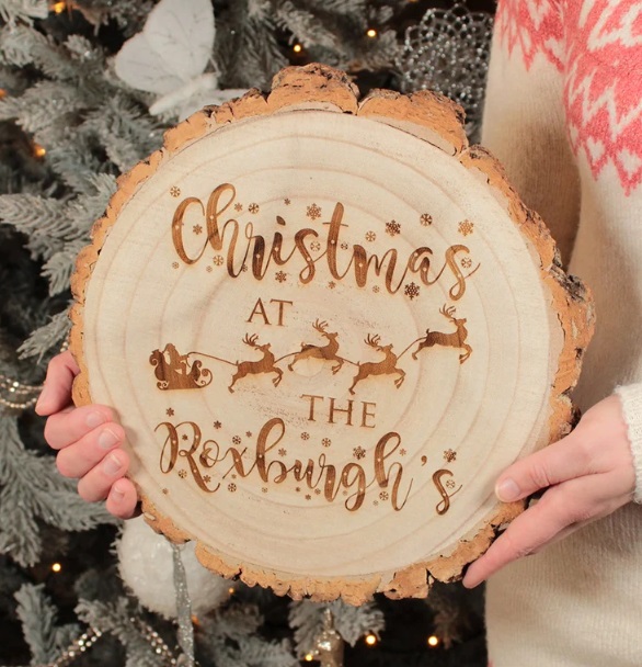 Family Christmas Tree Log Wood Slice Sign Decoration