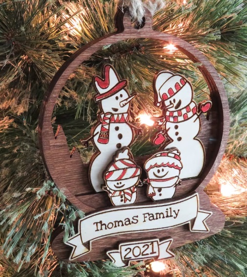 Wooden Snowman Family Christmas Ornament