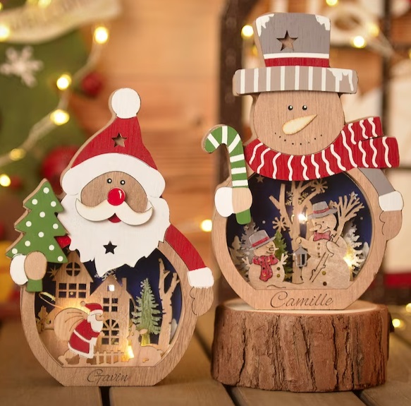 Wood LED Christmas Ornaments