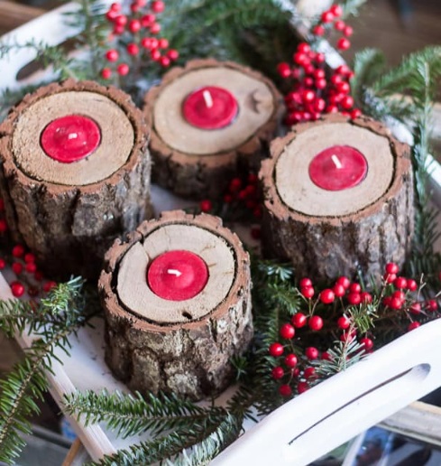 Rustic Wood Candle Holders