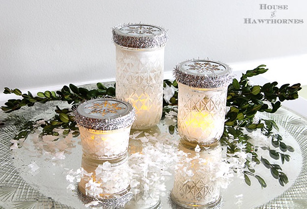 Mason Jar Luminaries Christmas Centerpiece Idea