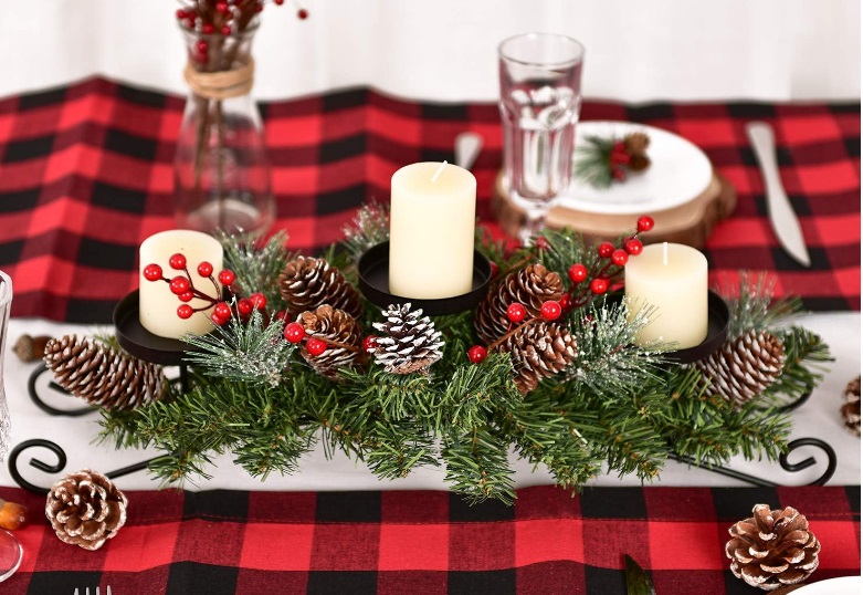 Pine Cones and Red Berry Table Centerpiece