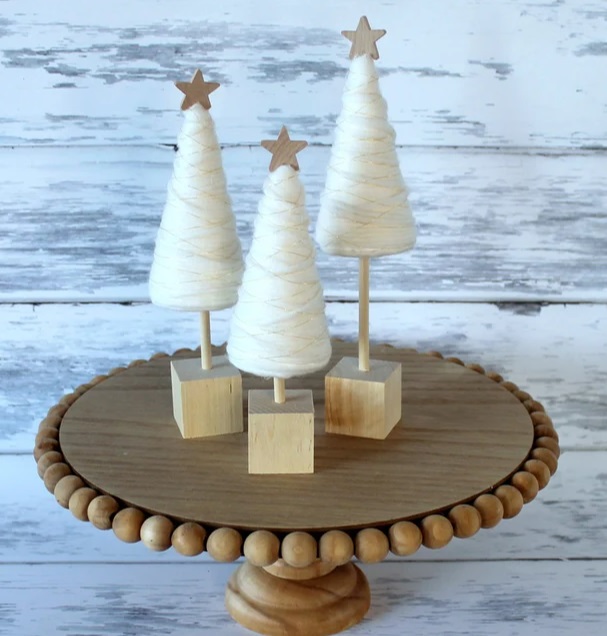 Winter Yarn Trees Farmhouse Tiered Tray 