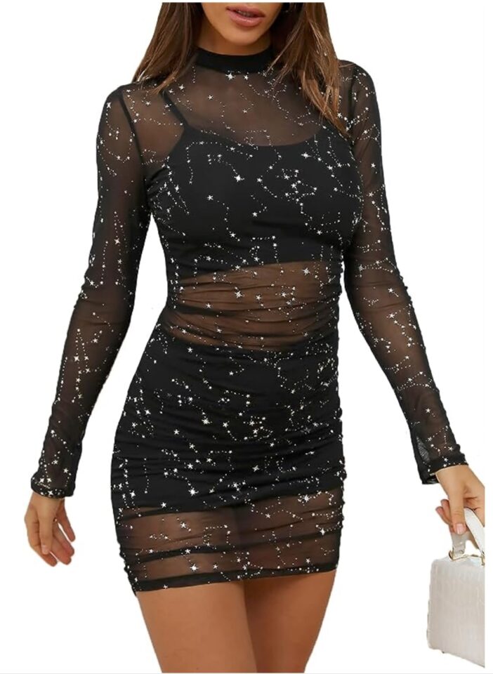 Mesh Dress Long Sleeve Bodycon