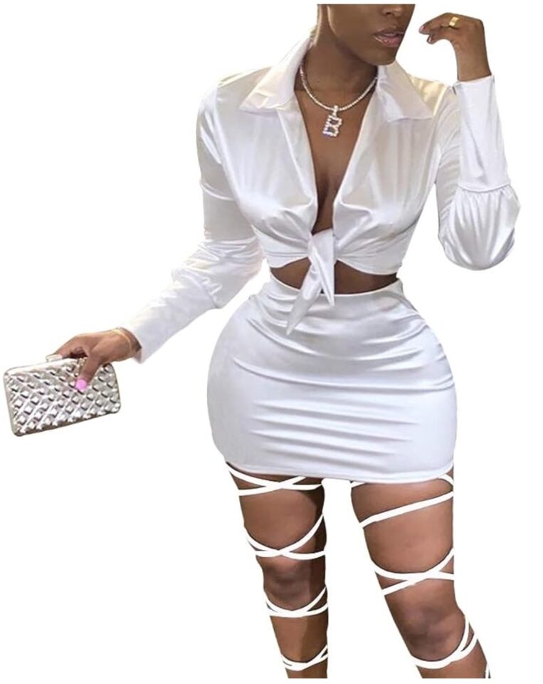 Satin Sexy Self Tie Front Long Sleeve Set