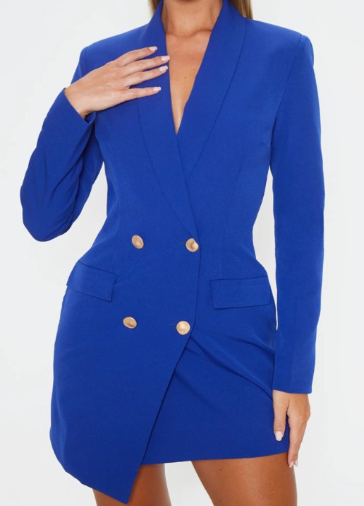 Blue Gold Button Blazer Dress