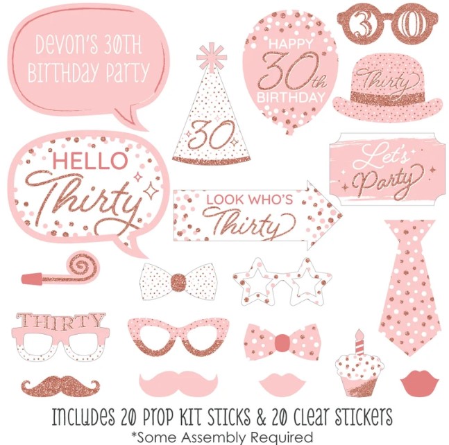 Personalized Happy Birthday Party Photo Booth Props Kit
