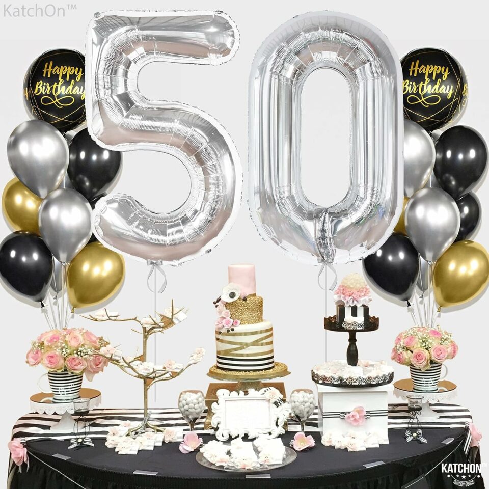 50th Birthday Decorations Party Centerpieces, Black and Gold Stick